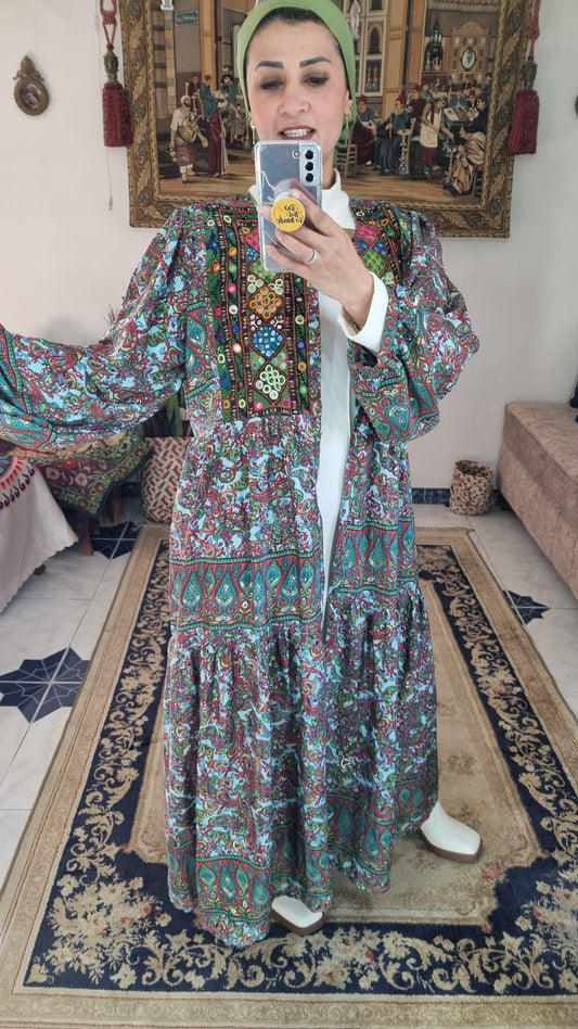 Pure Silk Ethnic Kaftan with Afghani Embroidery