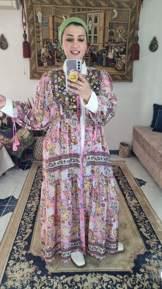 Pure Silk Ethnic Kaftan with Afghani Embroidery