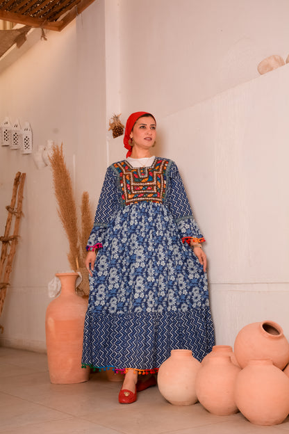 Ethnic Blue Dress With Afghani Handmade Embroidery