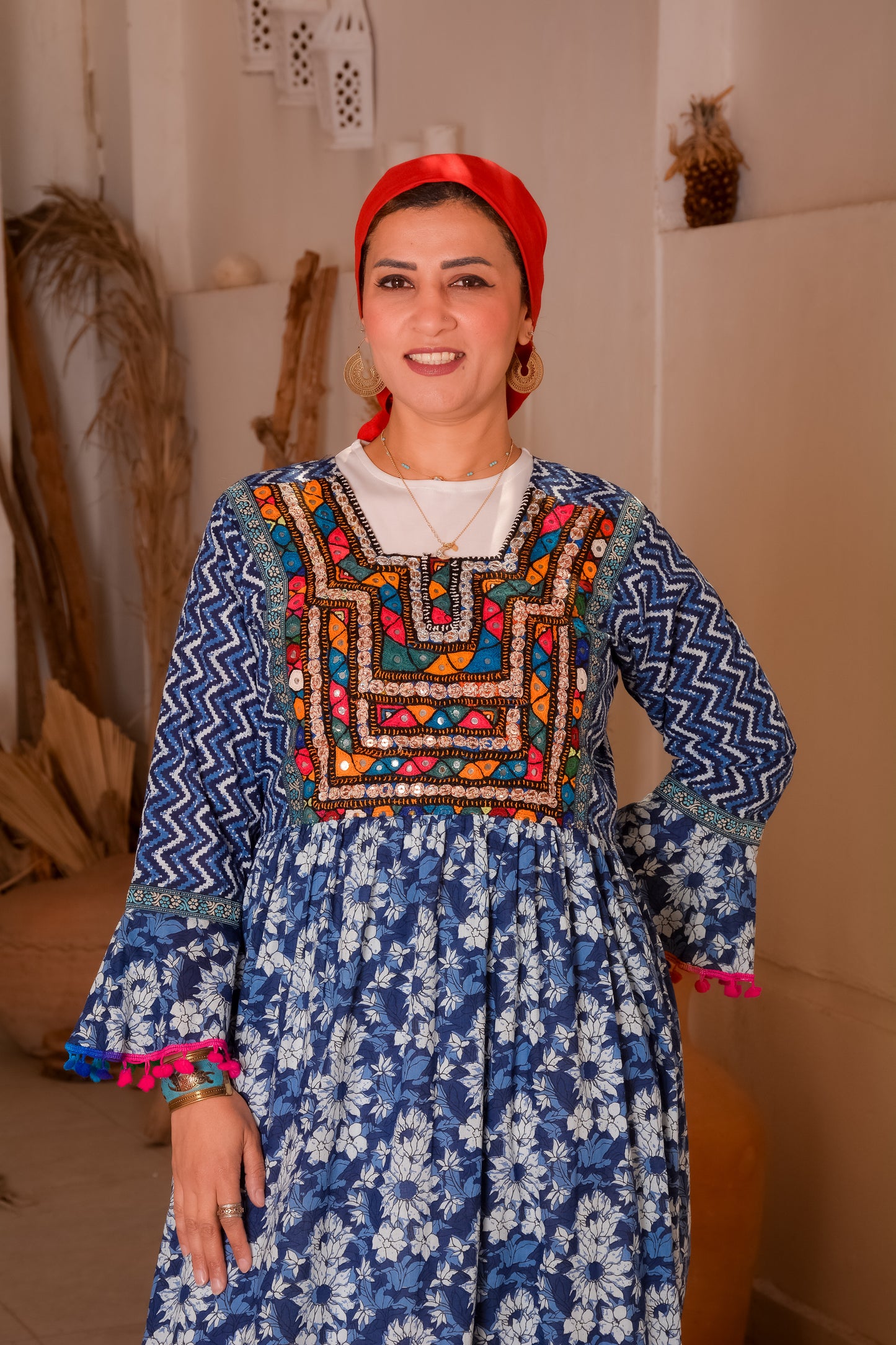 Ethnic Blue Dress With Afghani Handmade Embroidery