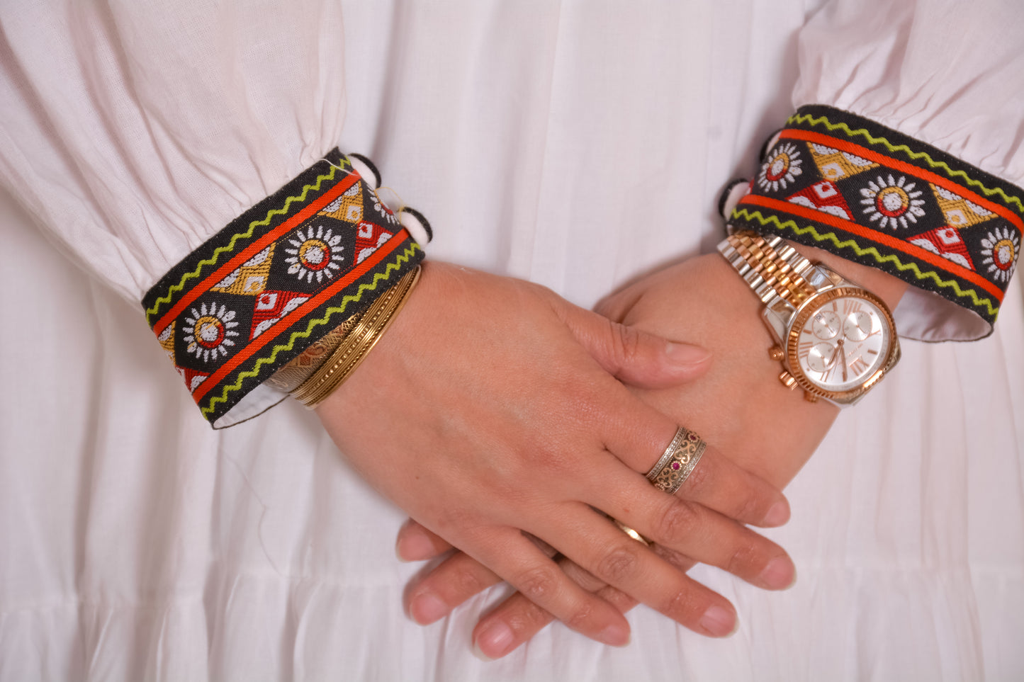 Double Flare White Dress With Afghani Handmade Embroidery